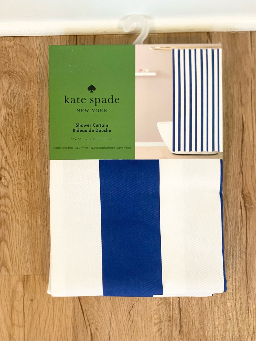 KATE SPADEVertical Awning Stripe Blue and White Shower Curtain